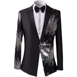 Men's Sequin - Black Stylish Dinner Tux Dress Blazer Slim Fit Coat